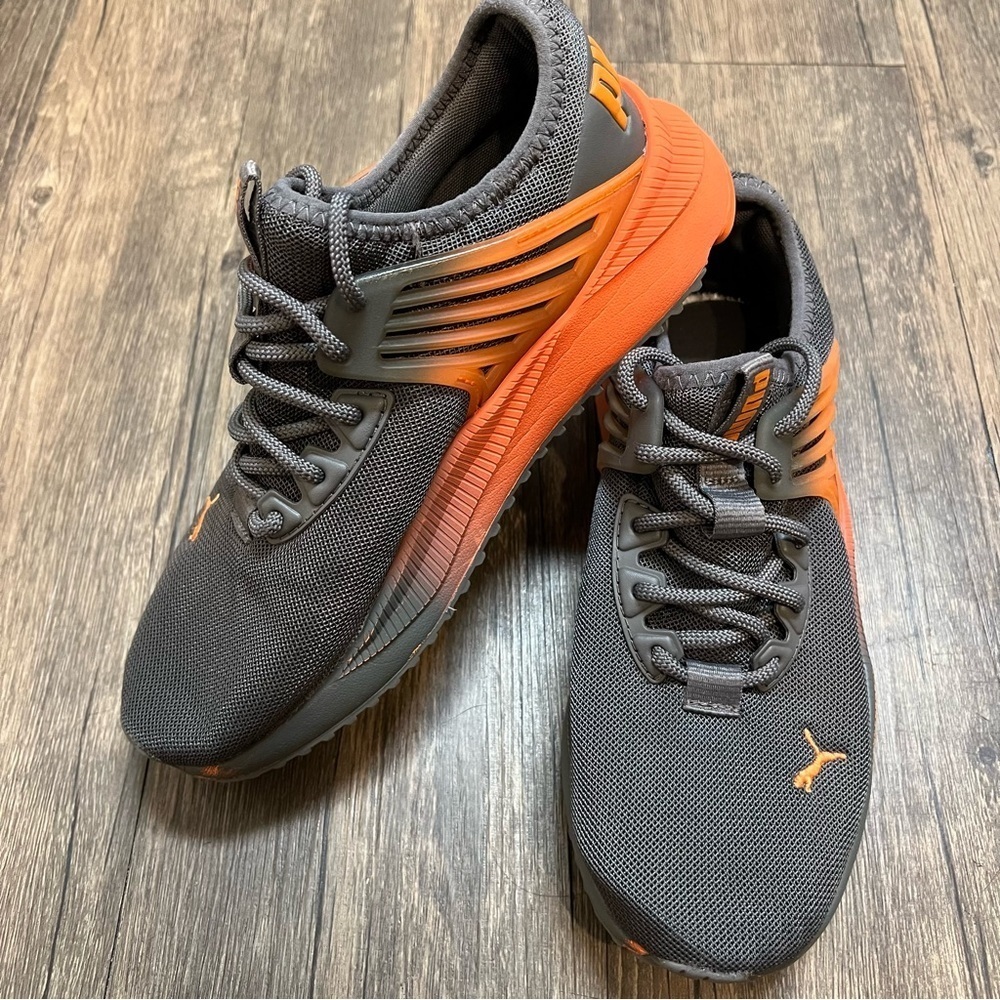 Puma Pacer Future 2Tone Lace Up Youth Grey Orange Sneakers Tennis Shoes Size 5.5